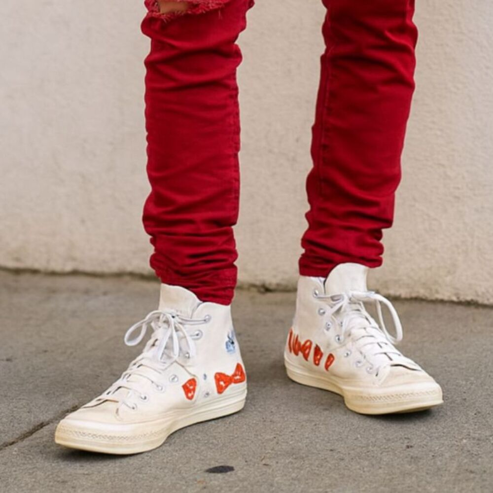 PLAY Comme Des Garcons x Converse White Hearts Sneakers Trainers Mens Size 9